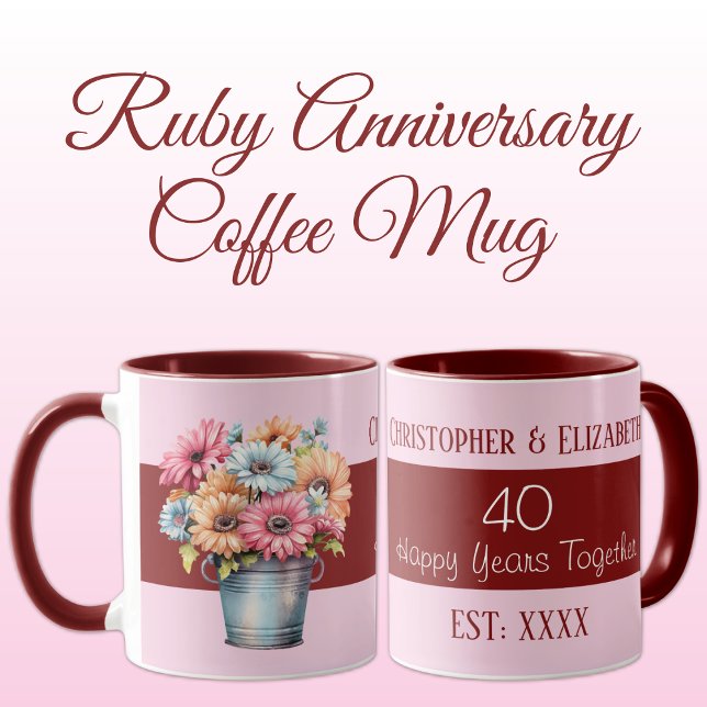 40th ruby anniversary flowers names pink mug (Creator Uploaded)