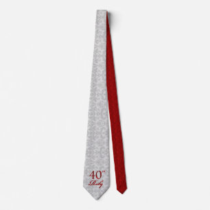 40th Ruby Anniversary in Silver and Red Damask Tie