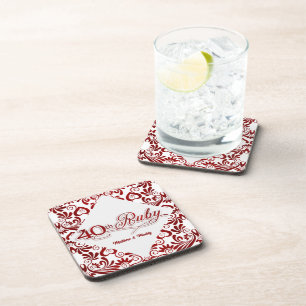 40th Ruby Anniversary Personalised Swirls Coaster