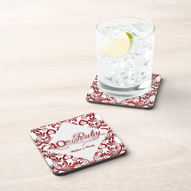 40th Ruby Anniversary Personalised Swirls Coaster (Right Side)