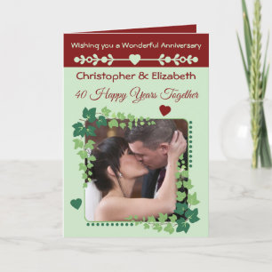 40th Ruby Anniversary photo green burgundy Card