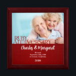 40th Ruby Anniversary Photo Jewellery Box<br><div class="desc">This beautiful lacquered Jewellery or Trinket Box is adorned with our beautiful Wedding Anniversary Collection designs and holds the anniversary couple's photograph, date of their Ruby Anniversary and their names. A lovely way to cherish the memories you made celebrating 40 years together. A beautiful gift for the husband to give...</div>