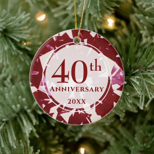 40th Ruby Anniversary Photo Personalised Ceramic Tree Decoration (Tree)