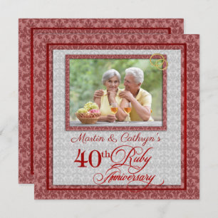 40th Ruby Anniversary Red and Silver Invitation