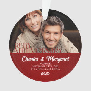 40th Ruby Anniversary Red and White Photo Ornament