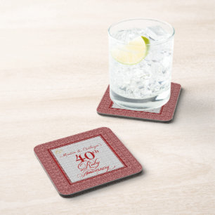 40th Ruby Anniversary Red Damask Coaster