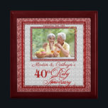 40th Ruby Anniversary Red Damask Photo Gift Box<br><div class="desc">This beautiful lacquered Jewellery or Trinket Box is adorned with our beautiful Wedding Anniversary Collection designs and holds the anniversary couple's photograph, date of their Ruby Anniversary and their names. A lovely way to cherish the memories you made celebrating 40-years together. A beautiful gift for the husband to give his...</div>