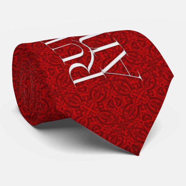 40th Ruby Anniversary Rich Red Damask and Silver Tie (Rolled)