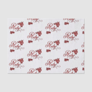 40th Ruby Anniversary Text and White Roses Tissue Paper