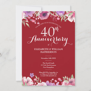 40th Ruby Anniversary Wedding Photo Floral Roses Invitation