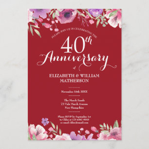 40th Ruby Anniversary Wedding Photo Floral Roses Invitation
