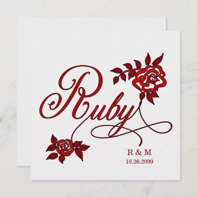 40th Ruby Anniversary with Date and Initials Invitation (Front/Back)