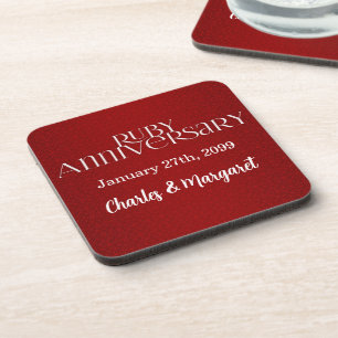 40th Ruby Anniversary with Name and Year Coaster