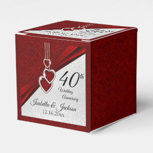 40th Ruby Red and White Glitter  Anniversary Favour Box
