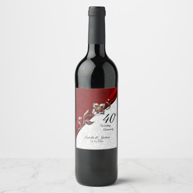 40th Ruby Red Wedding Anniversary Wine Label (Front)