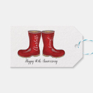 40th ruby red welly boot wedding anniversary gift tags