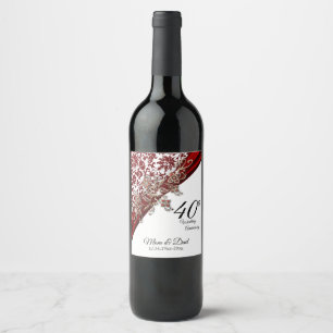 40th Ruby Red & White Wedding Anniversary Wine Label
