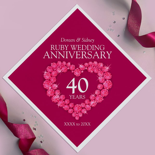 40th Ruby Wedding 40 years heart custom name Napkin (Creator Uploaded)