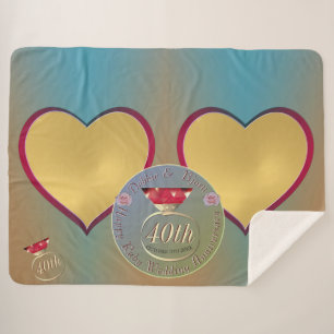 40th Ruby Wedding Anniversary 2 Heart Photos  Sherpa Blanket