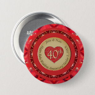 40th Ruby Wedding Anniversary  7.5 Cm Round Badge