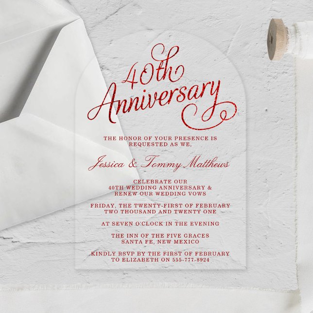 40th Ruby Wedding Anniversary Acrylic Invitations (Creator Uploaded)