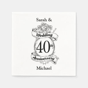 40th Ruby Wedding Anniversary Black and white Napkin