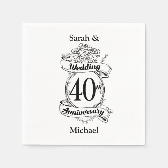 40th Ruby Wedding Anniversary Black and white Napkin (Front)