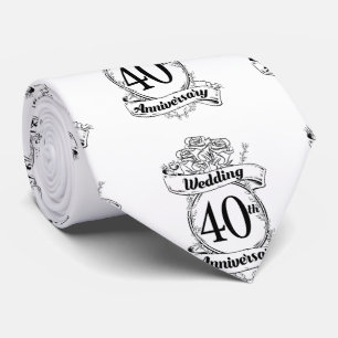 40th Ruby Wedding Anniversary Black and white Tie