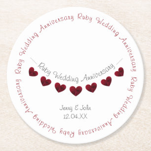 40th Ruby wedding anniversary bunting Round Paper Coaster