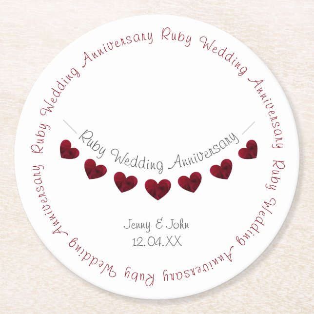 40th Ruby wedding anniversary bunting Round Paper Coaster (Front)
