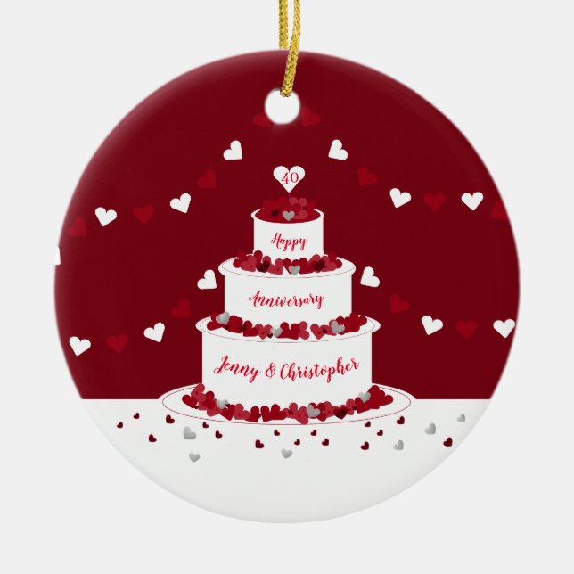 40th ruby wedding anniversary cake design ceramic tree decoration (Front)