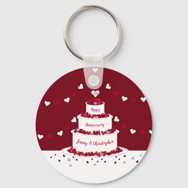 40th ruby wedding anniversary cake design key ring (Front)