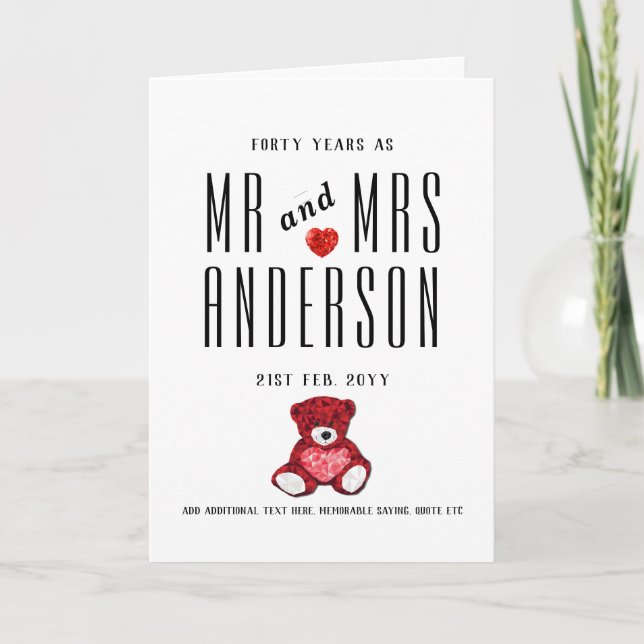 40th RUBY Wedding Anniversary Card Personalised (Front)