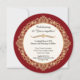 40th Ruby Wedding Anniversary Celebration Round Invitation