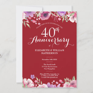 40th Ruby Wedding Anniversary Chic Country Floral Invitation