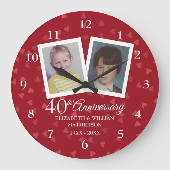 40th Ruby Wedding Anniversary Childhood Photos Large Clock (Front)