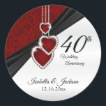 40th Ruby Wedding Anniversary Classic Round Sticker<br><div class="desc">Stickers. Round Labels in a 40th, 52nd or 80th Ruby Wedding Anniversary design, a perfect way to embellishing your products in an unique way. This design works well for a birthdays or any other kind of occasion or event by simply changing the wording. ⭐This Product is 100% Customisable. Graphics and...</div>
