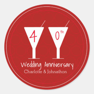 40th Ruby Wedding Anniversary cocktail design Classic Round Sticker
