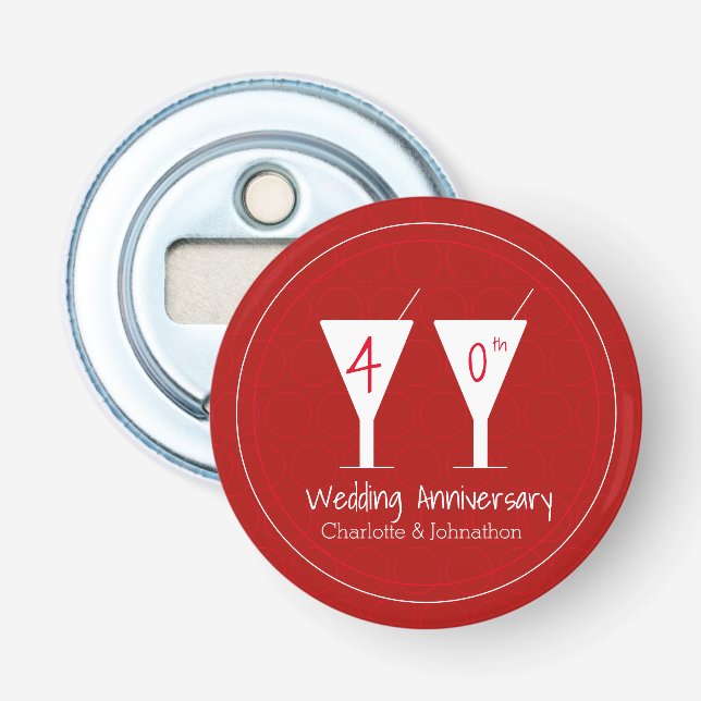 40th Ruby Wedding Anniversary cocktail glass Bottle Opener (Front)