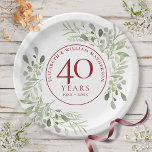 40th Ruby Wedding Anniversary Country Greenery  Paper Plate<br><div class="desc">Featuring delicate soft watercolour leaves,  this chic botanical 40th wedding anniversary design can be personalised with your special anniversary information in elegant ruby red text. Designed by Thisisnotme©</div>
