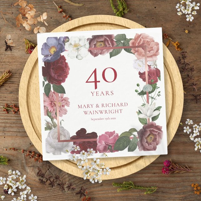 40th Ruby Wedding Anniversary Country Rose Garden  Napkin (40th Ruby Wedding Anniversary Country Rose Garden Napkins)
