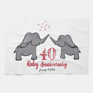 40th ruby wedding anniversary cute elephant tea towel