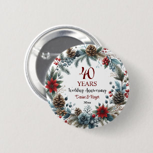 40th Ruby Wedding Anniversary Elegant Winter 6 Cm Round Badge