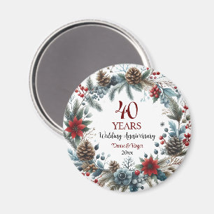 40th Ruby Wedding Anniversary Elegant Winter Magnet