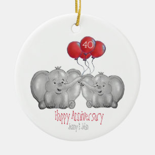 40th ruby wedding anniversary elephant gift ceramic tree decoration