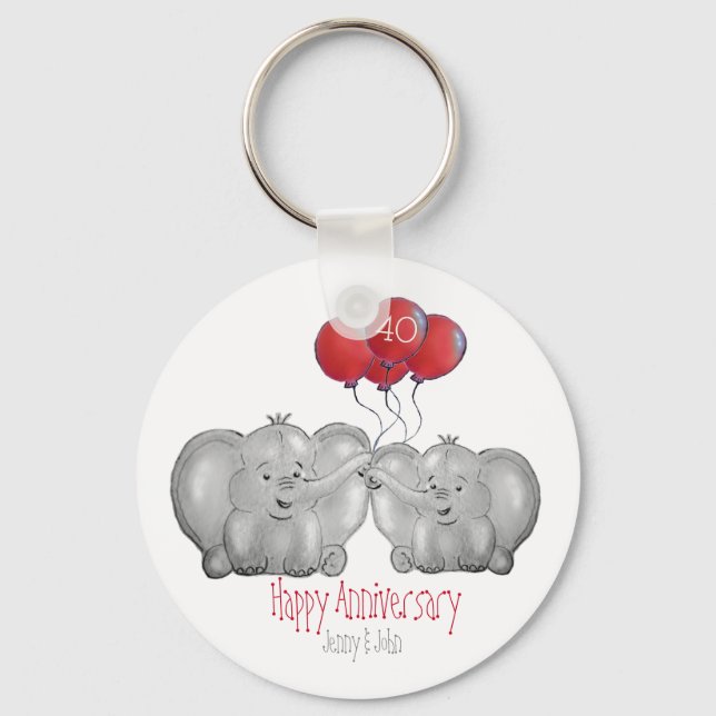 40th ruby wedding anniversary elephant gift key ring (Front)