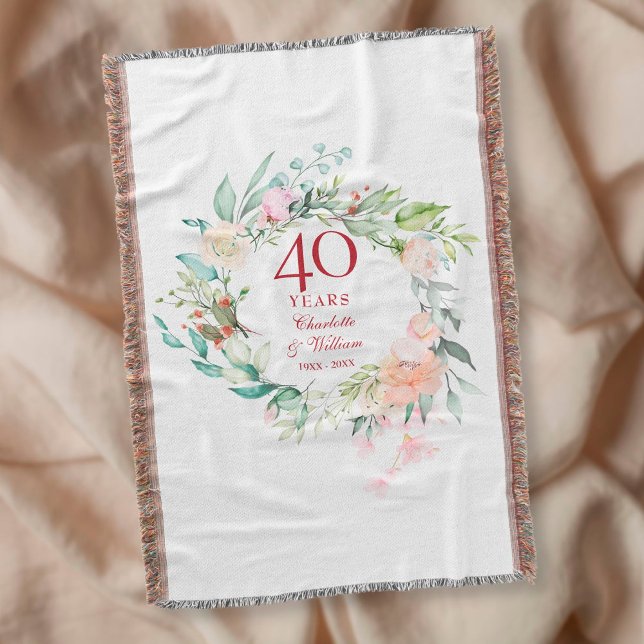 40th Ruby Wedding Anniversary Floral Garland Throw Blanket (Creator Uploaded)