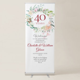 40th Ruby Wedding Anniversary Floral Welcome Retractable Banner