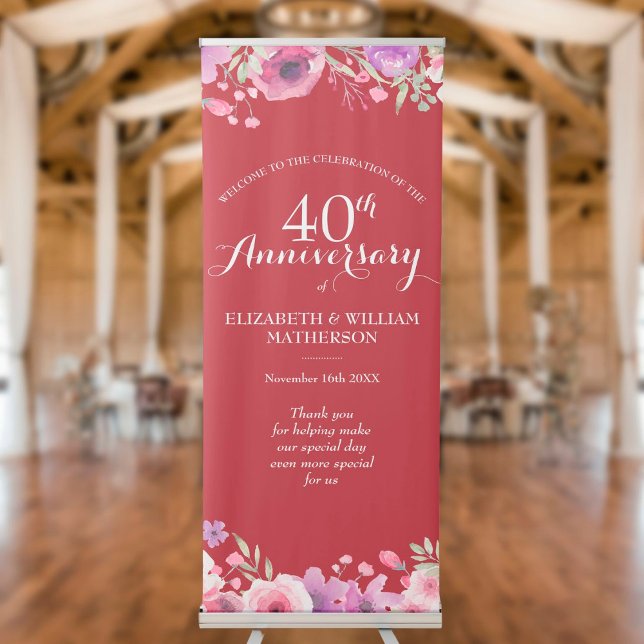 40th Ruby Wedding Anniversary Floral Welcome Retractable Banner (Creator Uploaded)