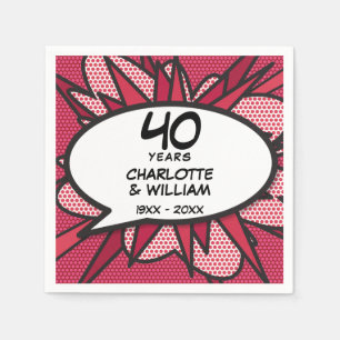 40th Ruby Wedding Anniversary Fun Retro Comic Book Napkin